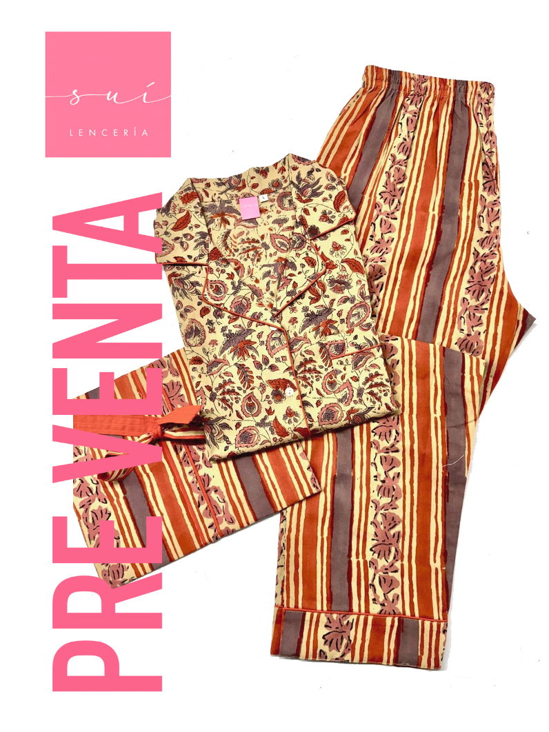 PIJAMA SUI 2025 / BURDEO/ BEIGE/ ROJO