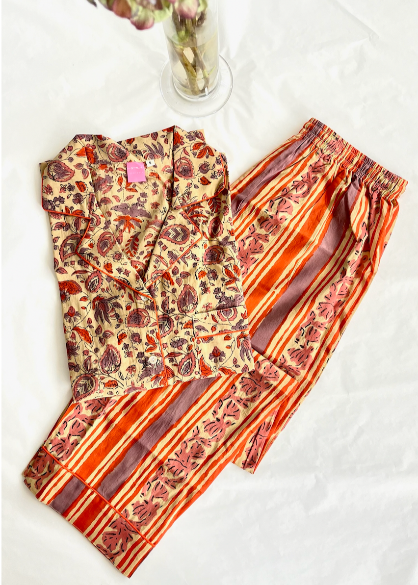 PIJAMA SUI 2025 / BURDEO/ BEIGE/ ROJO