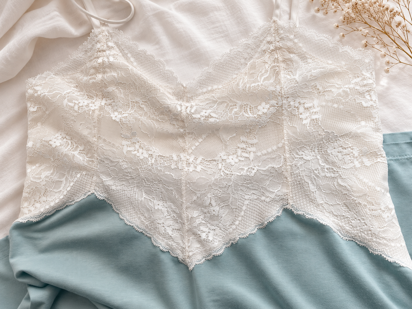 CAMISA AMELIE | Algodón Celeste con Encaje