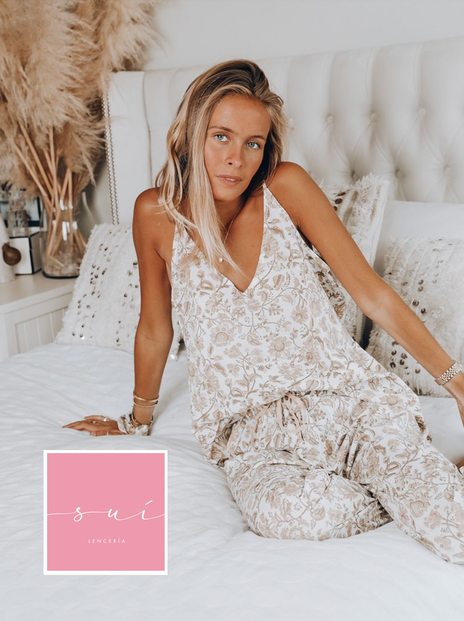 PIJAMA BEIGE CON PANTALON LARGO