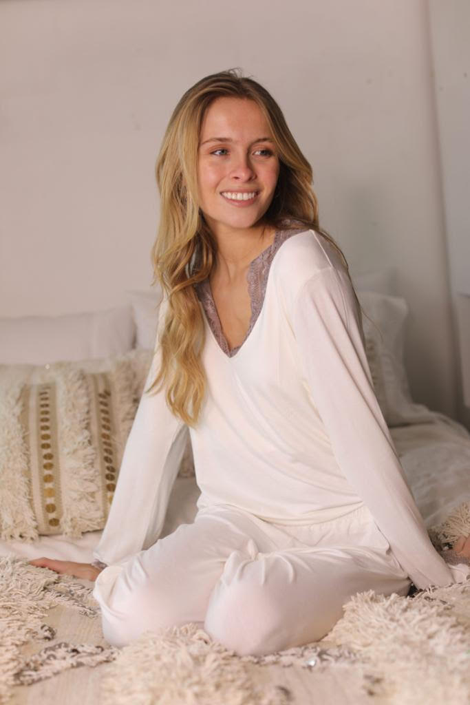 PIJAMA ALGODÓN PALO DE ROSA/ENCAJE