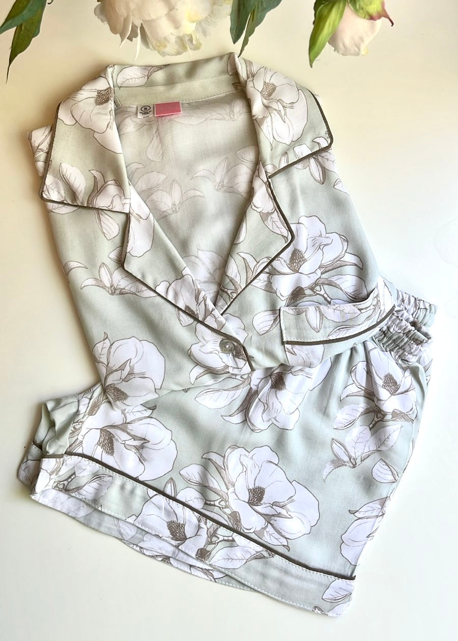 PIJAMA VERANO FLOR VERDE AGUA