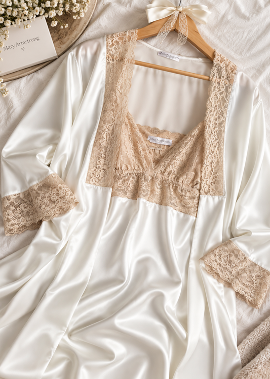 Conjunto Camisa Ignacia + Bata · seda Crema