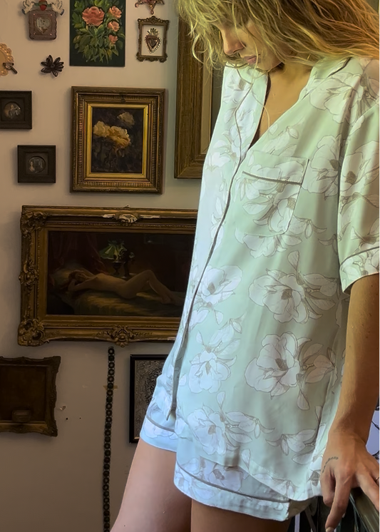 PIJAMA VERANO FLOR VERDE AGUA