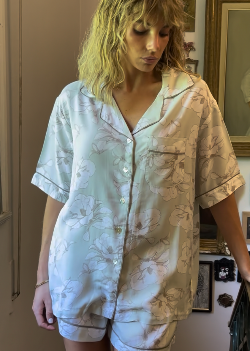 PIJAMA VERANO FLOR VERDE AGUA