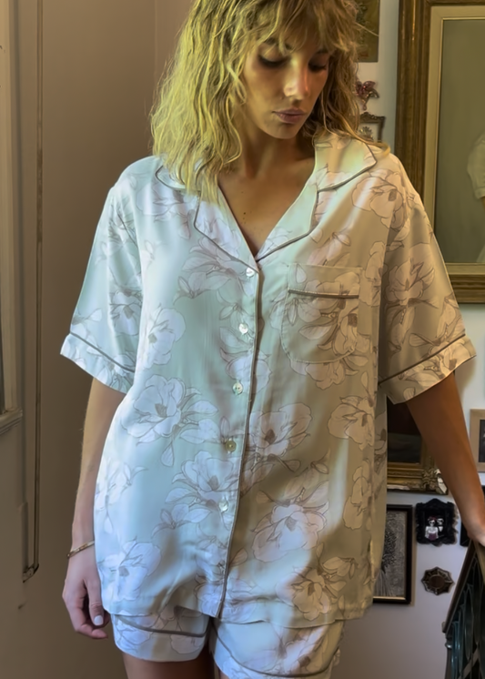 PIJAMA VERANO FLOR VERDE AGUA