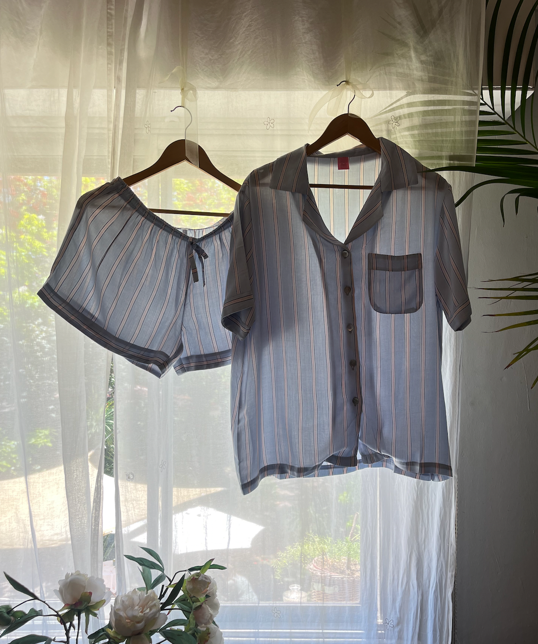 PIJAMA VERANO RAYAS celeste