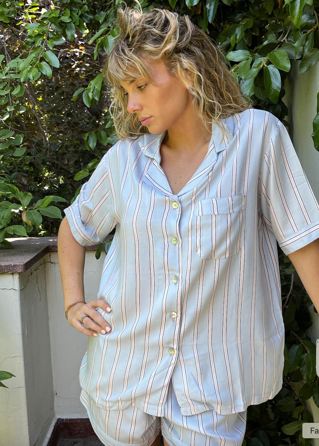 PIJAMA VERANO RAYAS celeste