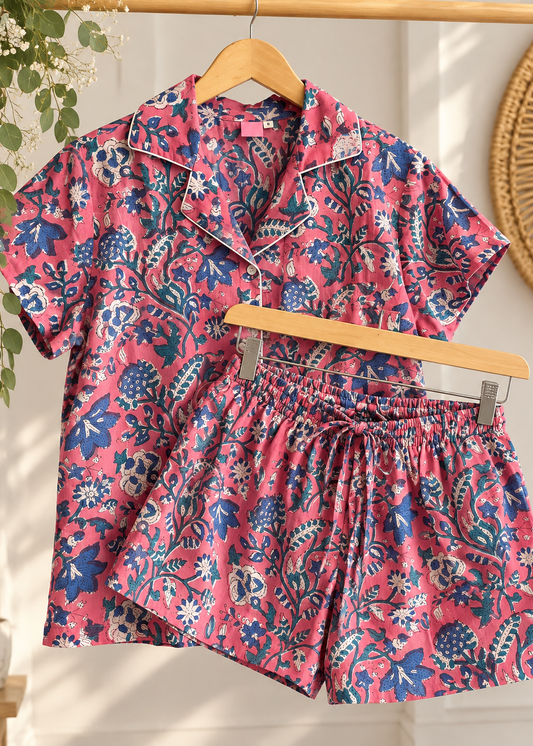 Pijama Sui verano | fucsia azul