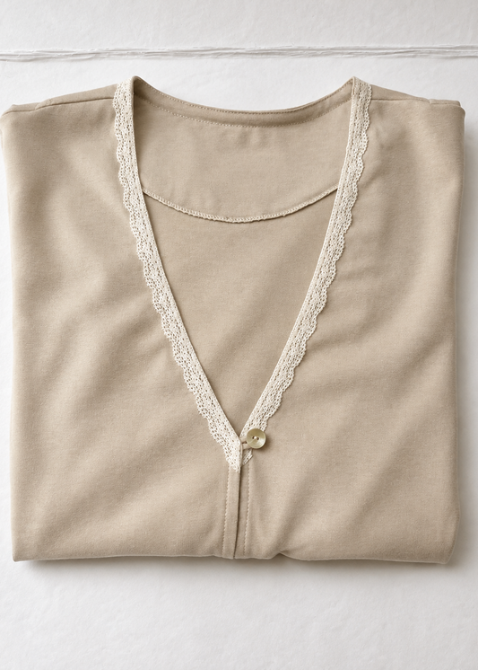 MAÑANITA | Algodón Beige con Encaje Fino
