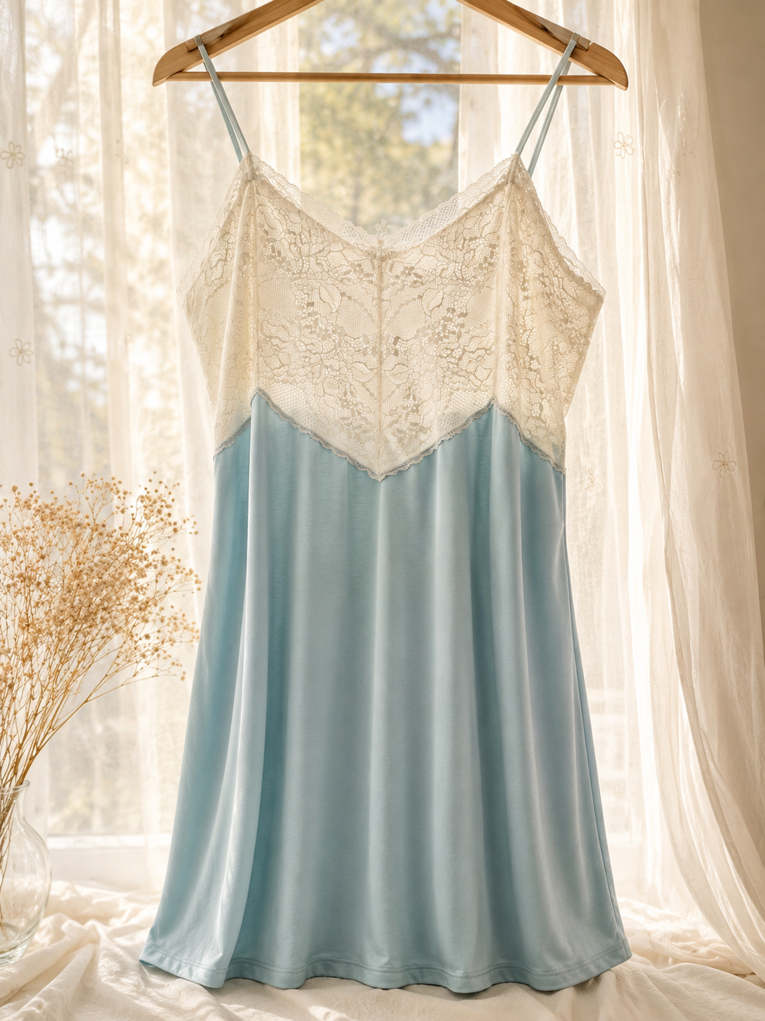 CAMISA AMELIE | Algodón Celeste con Encaje
