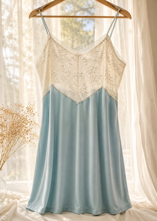 CAMISA AMELIE | Algodón Celeste con Encaje