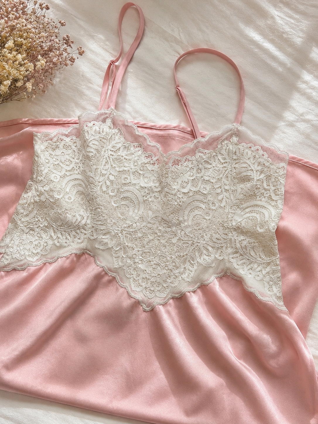 CAMISA AMELIE | Rosa con encaje blanco