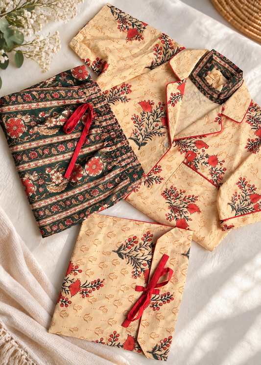Pijama Sui Verano Beige con rojo