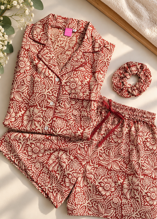 PIJAMA SUI VERANO | Beige y terracota