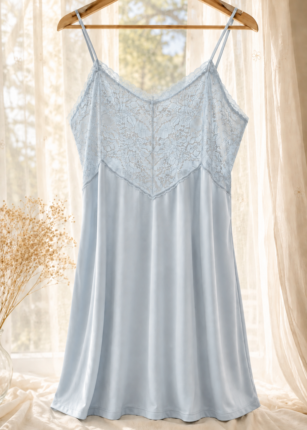 CAMISA AMELIE | algodón y encaje celeste
