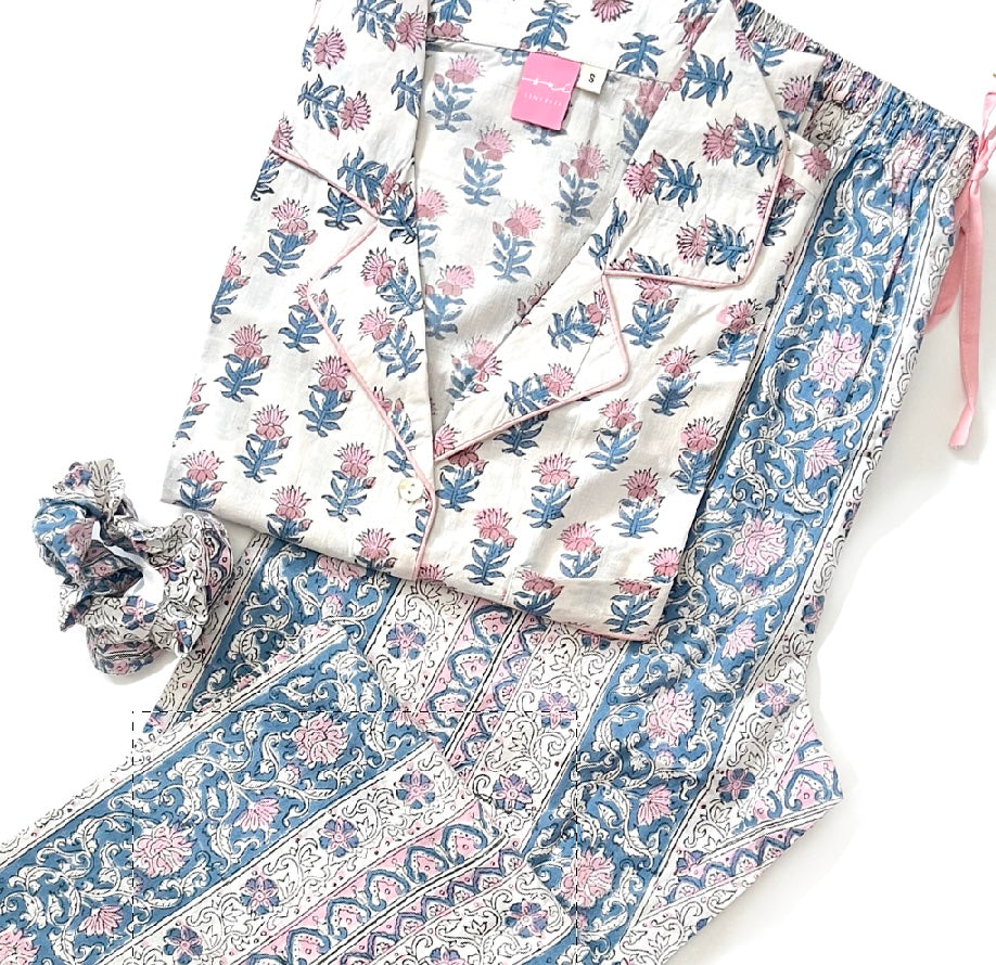 Pijama Sui Blanco Rosa y celeste