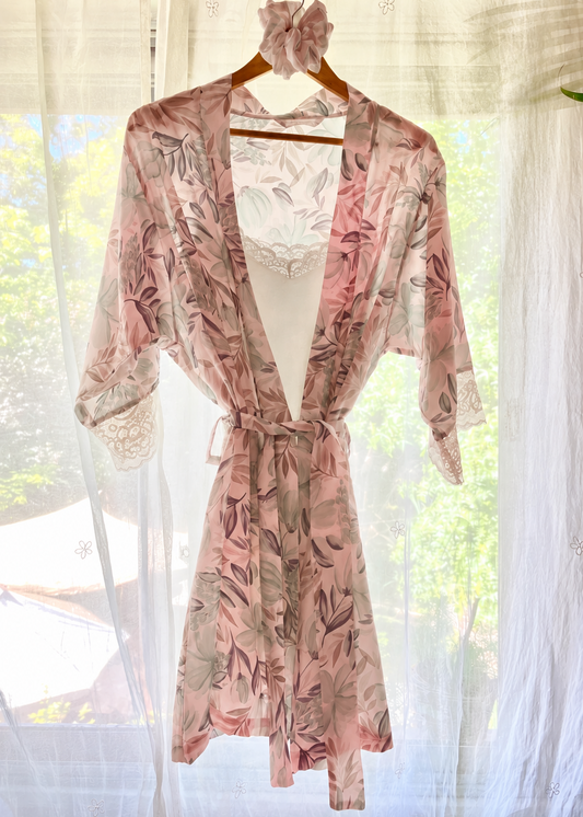 Bata Kimono Viscosa flores rosadas