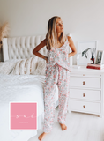 PIJAMA PABILO ROSA Y GRIS CON PANTALON LARGO