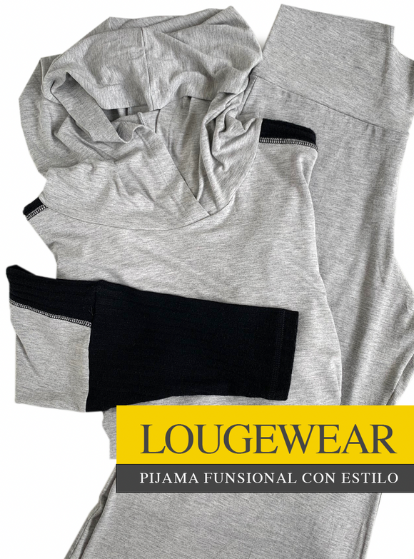 PIJAMA ALGODÓN LOUNGEWEAR NEGRO CON GRIS
