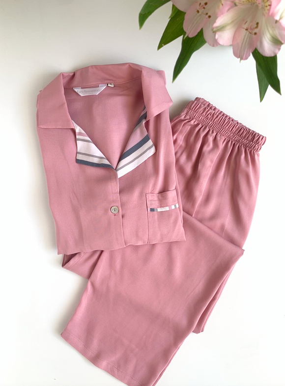 PIJAMA VISCOSA MANGA 3/4 PANTALON LARGO PALO ROSA