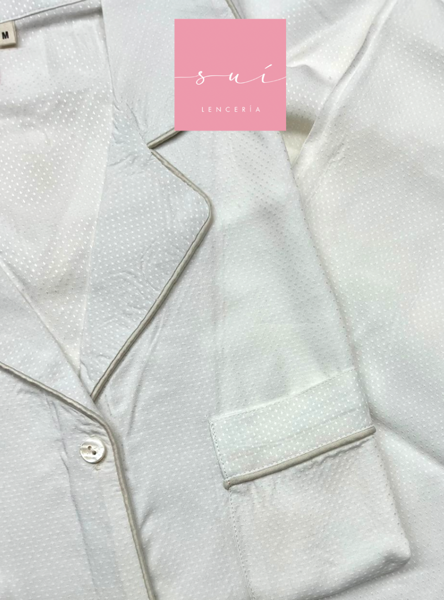 PIJAMA CREMA VISCOSA PUNTITOS