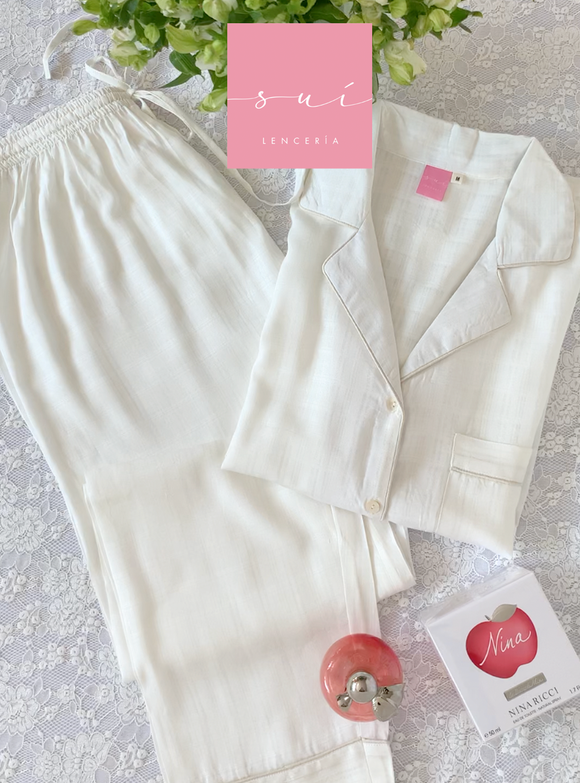 PIJAMA BLANCO VISCOSA ESCOCES