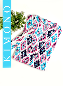 KIMONO LARGO BLANCO FUCSIA CYAN