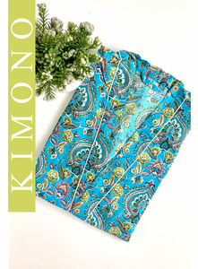 KIMONO LARGO CYAN Y OLIVA