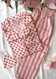 PIJAMA PANTALON MANGA LARGA FUCSIA Y BLANCO