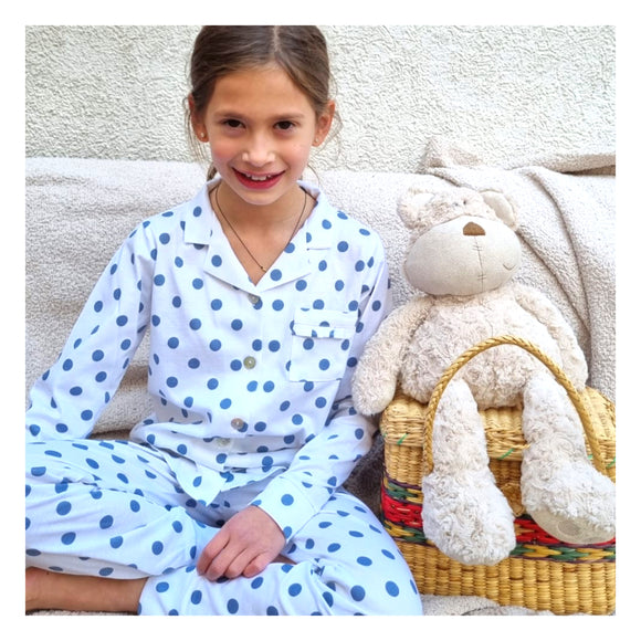 PIJAMA NIÑITAS 100% ALGODÓN DE PUNTO LUNARES